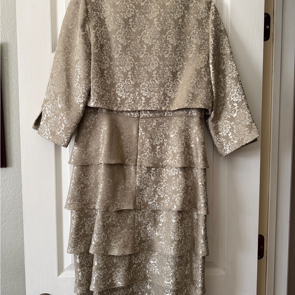R&M Richards Taupe Metallic Brocade Dress with Jacket - Picture 2 of 8